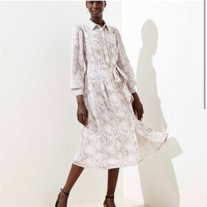 LOFT Snake Patterned Button Down Tie Waist Dress